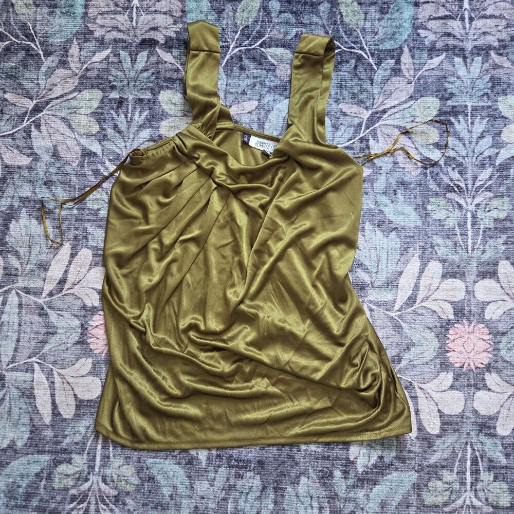 Vintage Y2K Jennifer Lopez Satin Ruched Club Tank Top XS Olive Bronze Glam